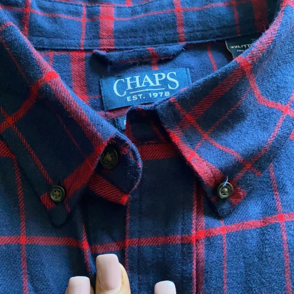 Mens’s CHAPS Flannel Shirt Navy and Red - Picture 9 of 9